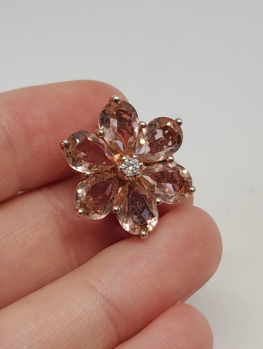 Rose Gold Sterling Silver Peach CZ Flower Pendant